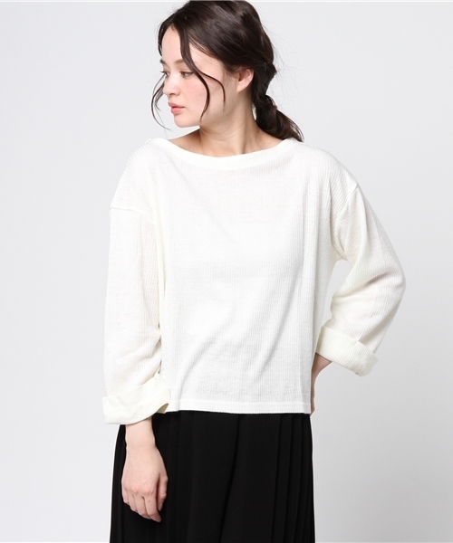 Pierrot（ピエロ）の「ワイドスリーブ ニットソー トップス（ニット/セーター・レディース・オフホワイト/グレー/ピンク/ベージュ/ネイビー・M/L）」の2枚目の写真