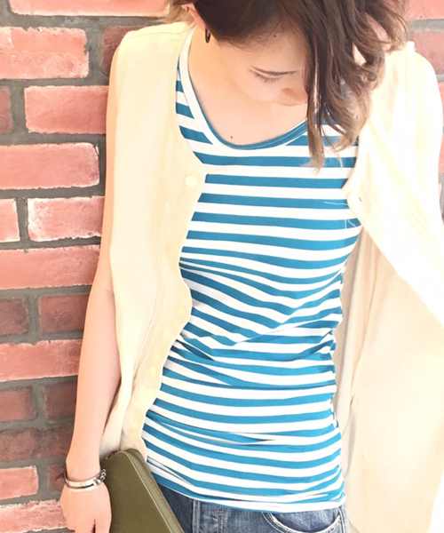 Born（ボーン）の「Born Border Pattern Long Tank Top/ボーンボーダーパターンロングタンクトップ（タンクトップ・レディース・イエロー/オレンジ/杢グレー/ブルー/ネイビー・FREE）」の14枚目の写真