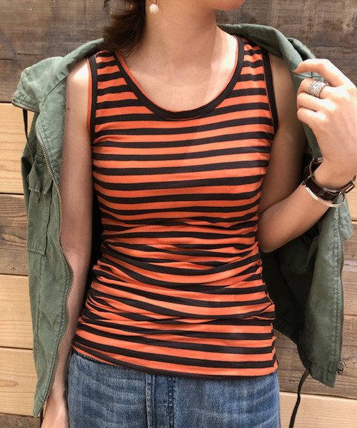 Born（ボーン）の「Born Border Pattern Long Tank Top/ボーンボーダーパターンロングタンクトップ（タンクトップ・レディース・イエロー/オレンジ/杢グレー/ブルー/ネイビー・FREE）」の13枚目の写真