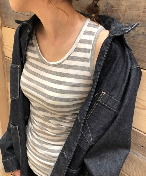 Born（ボーン）の「Born Border Pattern Long Tank Top/ボーンボーダーパターンロングタンクトップ（タンクトップ・レディース・イエロー/オレンジ/杢グレー/ブルー/ネイビー・FREE）」の16枚目の写真