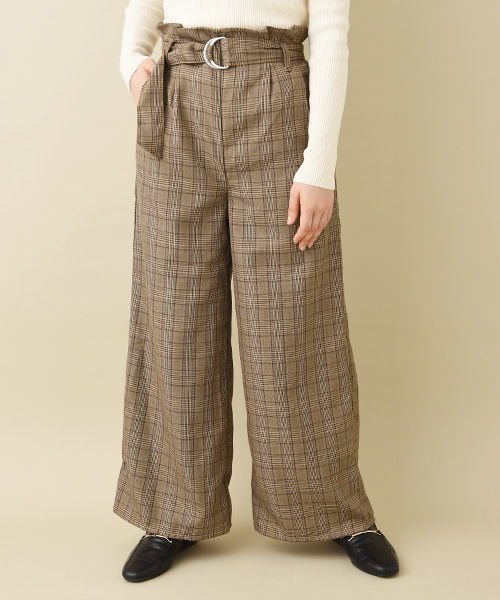 Luz Llena（ラズレナ）の「[ベルト付き]グレンチェック柄ワイドパンツ（その他パンツ・レディース・ブラウン/グレー・MEDIUM）」の3枚目の写真