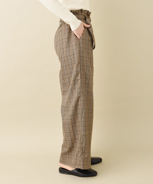 Luz Llena（ラズレナ）の「[ベルト付き]グレンチェック柄ワイドパンツ（その他パンツ・レディース・ブラウン/グレー・MEDIUM）」の4枚目の写真