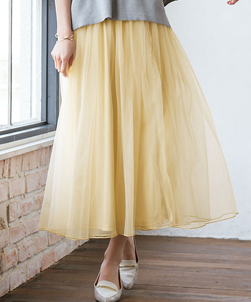 Pierrot（ピエロ）の「マキシ丈 チュールスカート（スカート・レディース・ブラック/アイボリー/グレー/ベージュ/カーキ/ネイビー・M/L）」の5枚目の写真