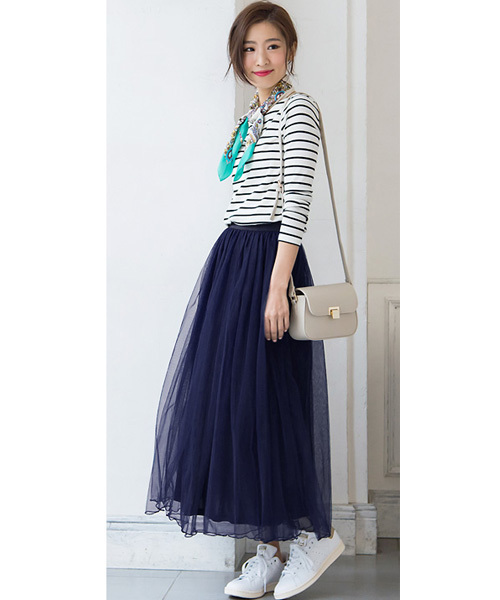 Pierrot（ピエロ）の「マキシ丈 チュールスカート（スカート・レディース・ブラック/アイボリー/グレー/ベージュ/カーキ/ネイビー・M/L）」の16枚目の写真