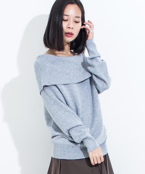 Furryrate（ファーリーレート）の「フルニードルオフショルTネックニットプルオーバー（ニット/セーター・レディース・ブルー/ブラック/イエロー/グレー・FREE）」の2枚目の写真