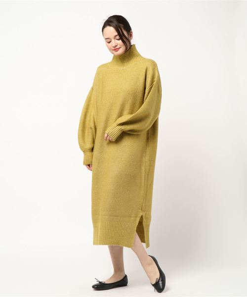 KOBE LETTUCE(コウベレタス)の「モックネックサイドスリットロング丈ニットワンピース(ワンピース・レディース・ブラック/ベージュ/パープル/グレー/イエロー・FREE)」の5枚目の写真