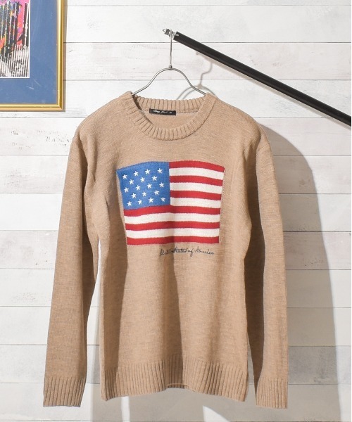 NO WAY（ノーウェイ）の「/USフラッグ　ジャガードクルーネックニット/（ニット/セーター・レディース・ブラック/ベージュ/ネイビー/アイボリー・MEDIUM/LARGE/X-LARGE）」の3枚目の写真