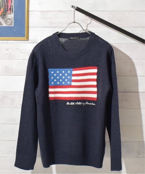 NO WAY（ノーウェイ）の「/USフラッグ　ジャガードクルーネックニット/（ニット/セーター・レディース・ブラック/ベージュ/ネイビー/アイボリー・MEDIUM/LARGE/X-LARGE）」の4枚目の写真