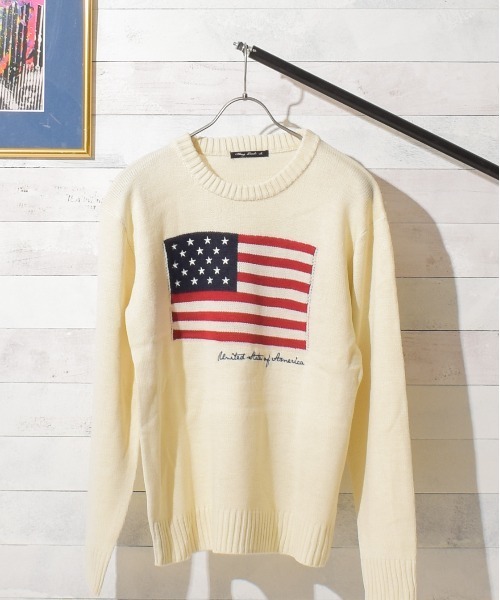 NO WAY（ノーウェイ）の「/USフラッグ　ジャガードクルーネックニット/（ニット/セーター・レディース・ブラック/ベージュ/ネイビー/アイボリー・MEDIUM/LARGE/X-LARGE）」の2枚目の写真