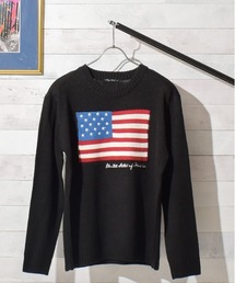/USフラッグ ジャガードクルーネックニット/