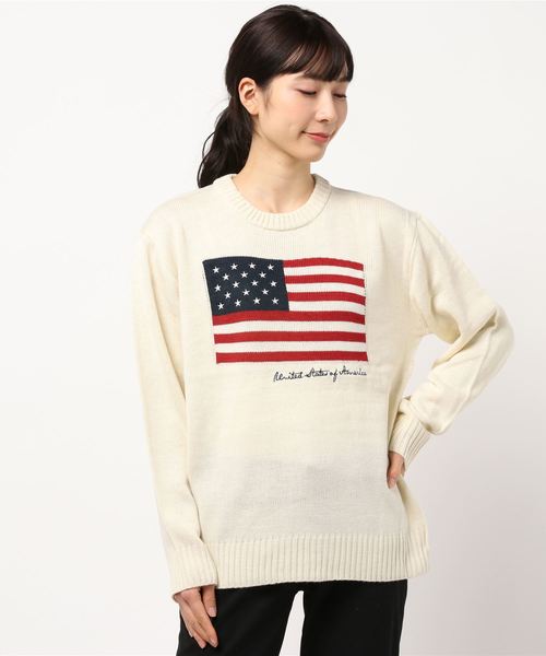 NO WAY（ノーウェイ）の「/USフラッグ　ジャガードクルーネックニット/（ニット/セーター・レディース・ブラック/ベージュ/ネイビー/アイボリー・MEDIUM/LARGE/X-LARGE）」の7枚目の写真