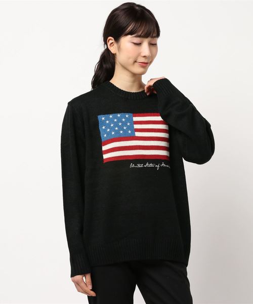 NO WAY（ノーウェイ）の「/USフラッグ　ジャガードクルーネックニット/（ニット/セーター・レディース・ブラック/ベージュ/ネイビー/アイボリー・MEDIUM/LARGE/X-LARGE）」の8枚目の写真