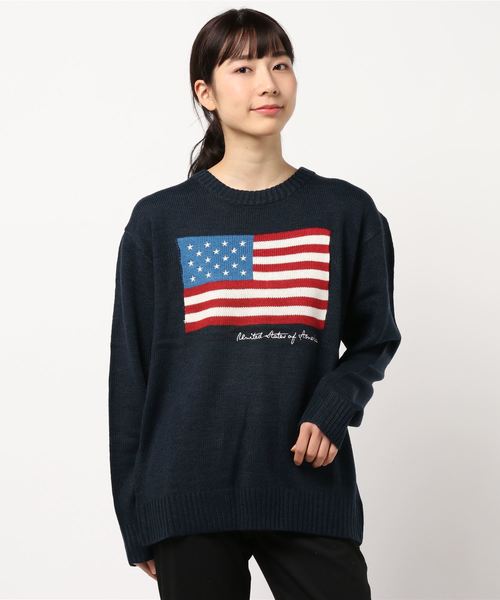 NO WAY（ノーウェイ）の「/USフラッグ　ジャガードクルーネックニット/（ニット/セーター・レディース・ブラック/ベージュ/ネイビー/アイボリー・MEDIUM/LARGE/X-LARGE）」の10枚目の写真