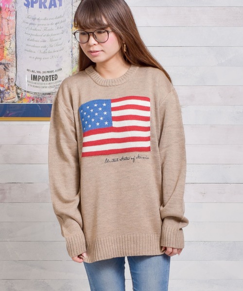 NO WAY（ノーウェイ）の「/USフラッグ　ジャガードクルーネックニット/（ニット/セーター・レディース・ブラック/ベージュ/ネイビー/アイボリー・MEDIUM/LARGE/X-LARGE）」の18枚目の写真