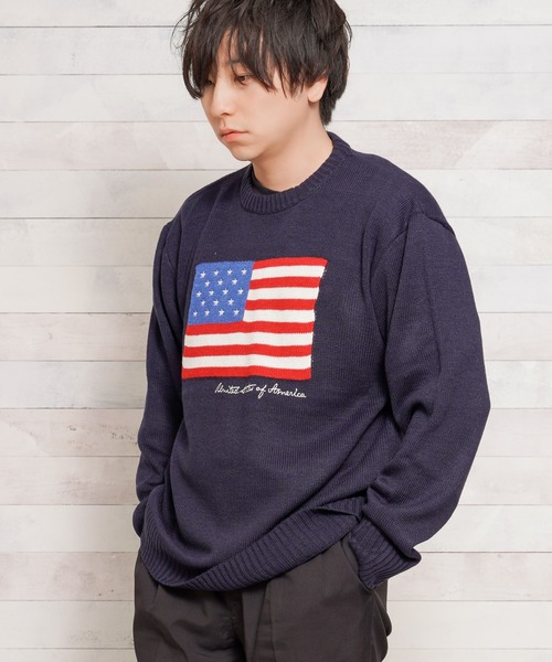 NO WAY（ノーウェイ）の「/USフラッグ　ジャガードクルーネックニット/（ニット/セーター・レディース・ブラック/ベージュ/ネイビー/アイボリー・MEDIUM/LARGE/X-LARGE）」の17枚目の写真