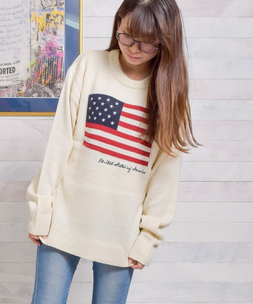 NO WAY（ノーウェイ）の「/USフラッグ　ジャガードクルーネックニット/（ニット/セーター・レディース・ブラック/ベージュ/ネイビー/アイボリー・MEDIUM/LARGE/X-LARGE）」の16枚目の写真