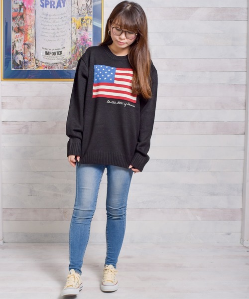 NO WAY（ノーウェイ）の「/USフラッグ　ジャガードクルーネックニット/（ニット/セーター・レディース・ブラック/ベージュ/ネイビー/アイボリー・MEDIUM/LARGE/X-LARGE）」の15枚目の写真