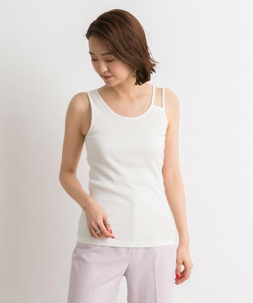 DouDou（ドゥドゥ）の「Wストラップ2WAYタンク（Tシャツ/カットソー・レディース・ライトグレー/オフホワイト/カーキ・FREE）」の2枚目の写真