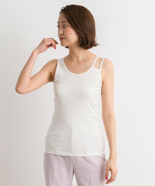 DouDou（ドゥドゥ）の「Wストラップ2WAYタンク（Tシャツ/カットソー・レディース・ライトグレー/オフホワイト/カーキ・FREE）」の18枚目の写真