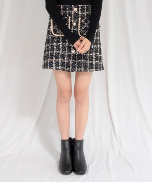 yuue' ( wear )(ユーイ)の「フロントボタン ダブルポケット ツイードミニタイトスカート(スカート・レディース・ブラック・S/M/L)」の17枚目の写真
