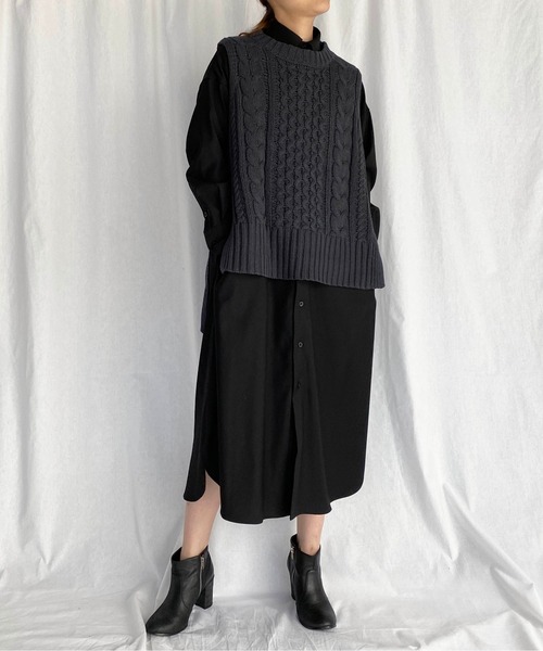 PICCIN(ピッチン)の「ケーブルバルキーベスト(ベスト・レディース・アイボリー/ブルーグレー/グレイッシュベージュ/ダークブラウン・M)」の21枚目の写真