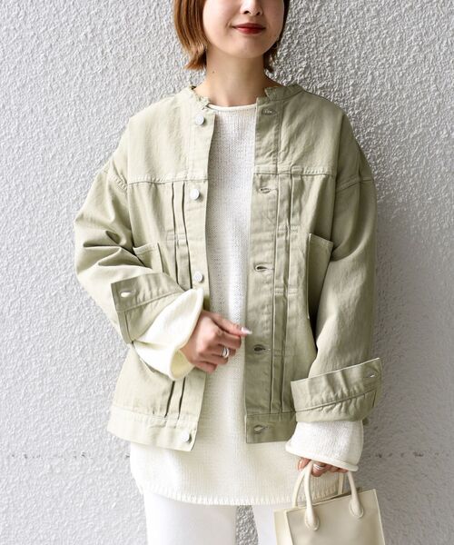 新品★SHIPS ノーカラージャケット オフホワイト SHIPS（シップス）の「ガーメントダイGジャケット◇（ノーカラー