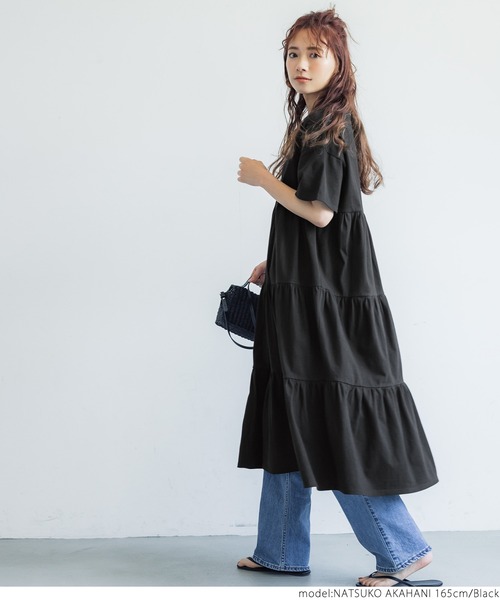 coca(coca)(コカ)の「半袖ティアードワンピース(ワンピース・レディース・ホワイト/ブラック・ONE SIZE)」の4枚目の写真