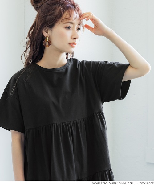 coca(coca)(コカ)の「半袖ティアードワンピース(ワンピース・レディース・ホワイト/ブラック・ONE SIZE)」の5枚目の写真