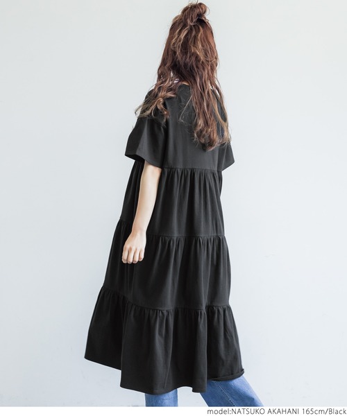 coca(coca)(コカ)の「半袖ティアードワンピース(ワンピース・レディース・ホワイト/ブラック・ONE SIZE)」の6枚目の写真