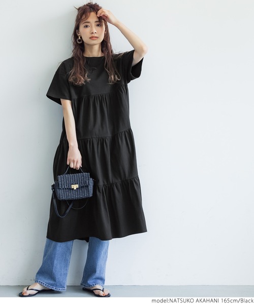 coca(coca)(コカ)の「半袖ティアードワンピース(ワンピース・レディース・ホワイト/ブラック・ONE SIZE)」の7枚目の写真