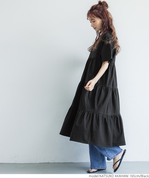 coca(coca)(コカ)の「半袖ティアードワンピース(ワンピース・レディース・ホワイト/ブラック・ONE SIZE)」の8枚目の写真