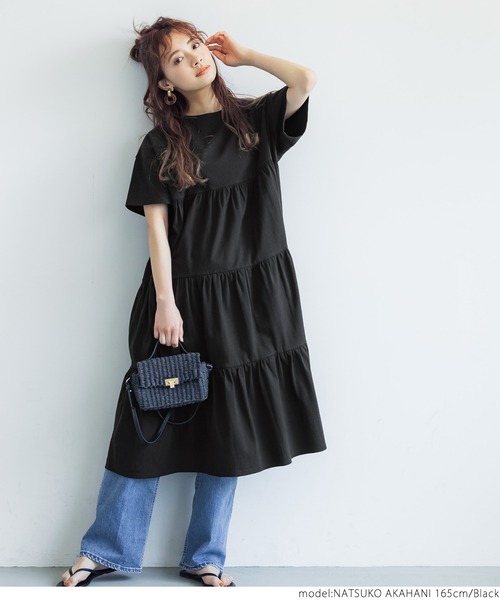 coca(coca)(コカ)の「半袖ティアードワンピース(ワンピース・レディース・ホワイト/ブラック・ONE SIZE)」の9枚目の写真