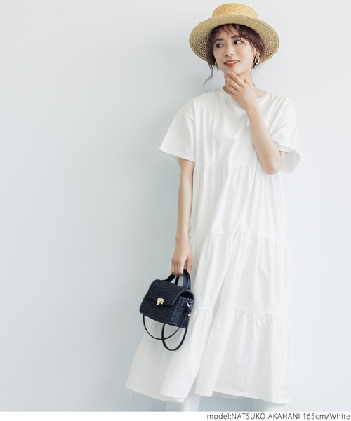 coca(coca)(コカ)の「半袖ティアードワンピース(ワンピース・レディース・ホワイト/ブラック・ONE SIZE)」の11枚目の写真
