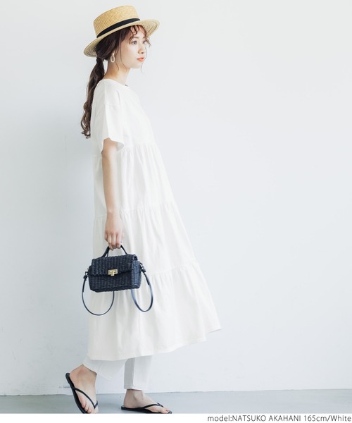 coca(coca)(コカ)の「半袖ティアードワンピース(ワンピース・レディース・ホワイト/ブラック・ONE SIZE)」の12枚目の写真