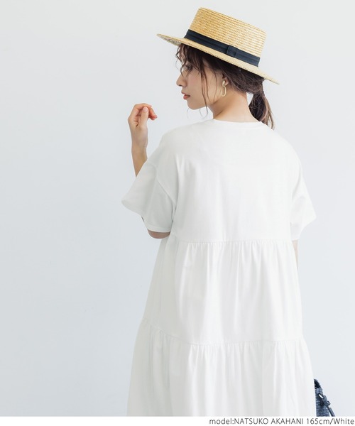 coca(coca)(コカ)の「半袖ティアードワンピース(ワンピース・レディース・ホワイト/ブラック・ONE SIZE)」の13枚目の写真