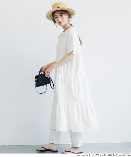 coca(coca)(コカ)の「半袖ティアードワンピース(ワンピース・レディース・ホワイト/ブラック・ONE SIZE)」の14枚目の写真