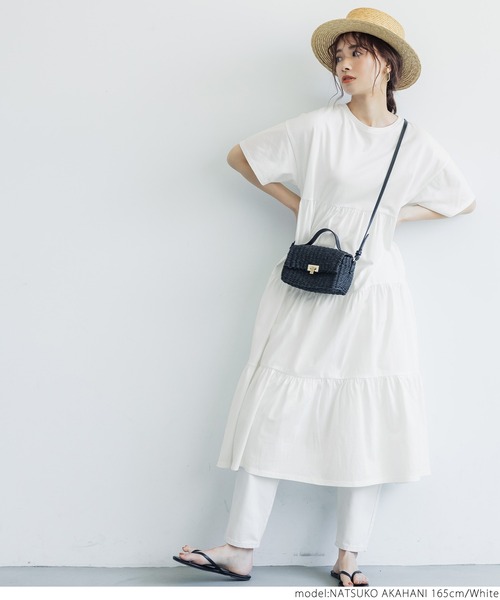 coca(coca)(コカ)の「半袖ティアードワンピース(ワンピース・レディース・ホワイト/ブラック・ONE SIZE)」の17枚目の写真
