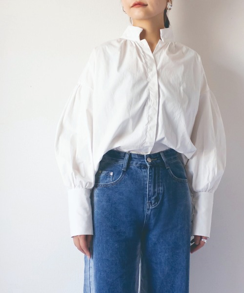 me+em select（ミームセレクト）の「スタンドカラーギャザーボリュームシャツ（シャツ/ブラウス・レディース・ホワイト/ベージュ・FREE）」の22枚目の写真