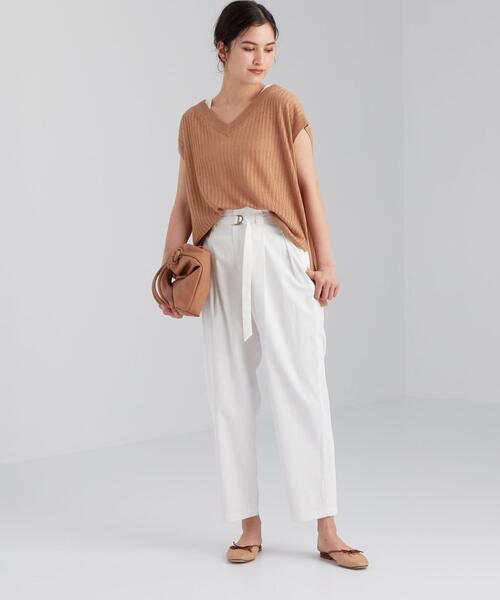 green label relaxing（グリーンレーベルリラクシング）の「CFC ベルト付き ハイウエスト テーパード パンツ（その他パンツ・レディース・ホワイト/ブラウン/レッド・40/38/36）」の7枚目の写真