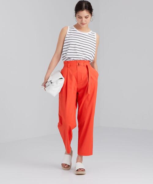 green label relaxing（グリーンレーベルリラクシング）の「CFC ベルト付き ハイウエスト テーパード パンツ（その他パンツ・レディース・ホワイト/ブラウン/レッド・40/38/36）」の15枚目の写真