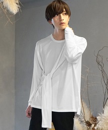 メンズ長袖梨地素材タスキ掛けギミックロンTee