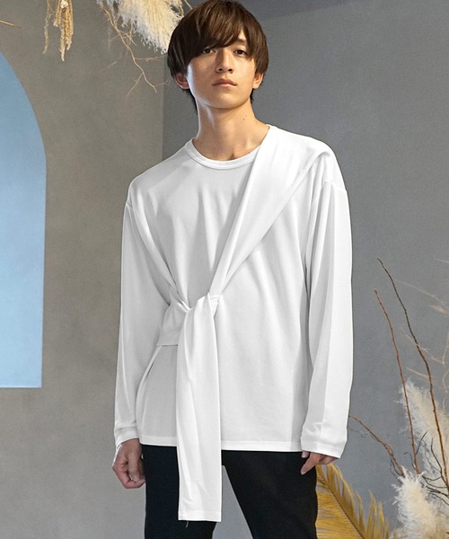 MinoriTY(マイノリティ)の「メンズ長袖梨地素材タスキ掛けギミックロンTee(Tシャツ/カットソー・メンズ・ブラック/オフホワイト/ブルー・M/L)」の15枚目の写真