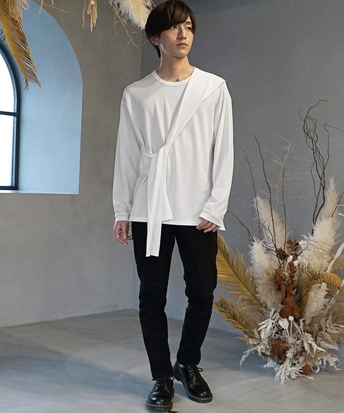 MinoriTY(マイノリティ)の「メンズ長袖梨地素材タスキ掛けギミックロンTee(Tシャツ/カットソー・メンズ・ブラック/オフホワイト/ブルー・M/L)」の16枚目の写真