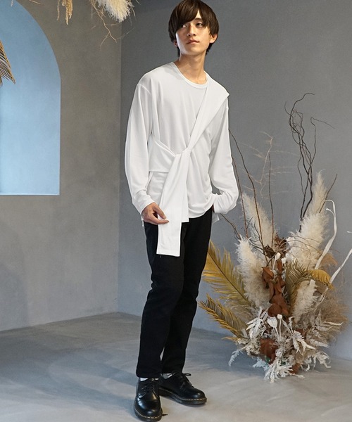 MinoriTY(マイノリティ)の「メンズ長袖梨地素材タスキ掛けギミックロンTee(Tシャツ/カットソー・メンズ・ブラック/オフホワイト/ブルー・M/L)」の17枚目の写真