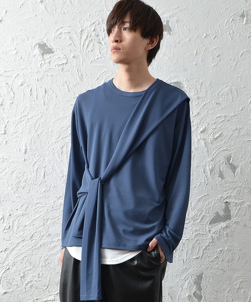 MinoriTY(マイノリティ)の「メンズ長袖梨地素材タスキ掛けギミックロンTee(Tシャツ/カットソー・メンズ・ブラック/オフホワイト/ブルー・M/L)」の9枚目の写真