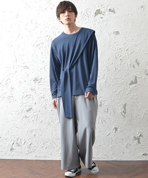 MinoriTY(マイノリティ)の「メンズ長袖梨地素材タスキ掛けギミックロンTee(Tシャツ/カットソー・メンズ・ブラック/オフホワイト/ブルー・M/L)」の10枚目の写真