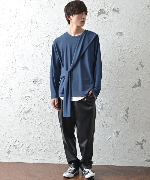 MinoriTY(マイノリティ)の「メンズ長袖梨地素材タスキ掛けギミックロンTee(Tシャツ/カットソー・メンズ・ブラック/オフホワイト/ブルー・M/L)」の11枚目の写真
