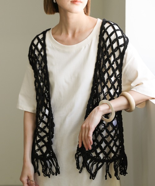 select MOCA(セレクトモカ)の「2021 SS フリンジフィッシュネットベスト(ベスト・レディース・ブラック/パープル/アイボリー・FREE)」の12枚目の写真
