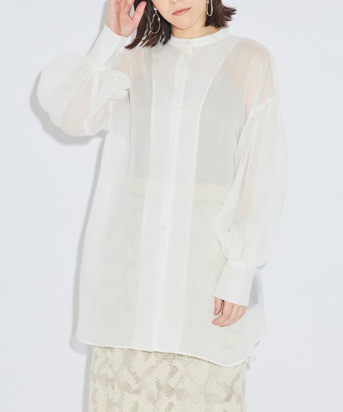 PUBLIC TOKYO（パブリックトウキョウ）の「ボリュームシアーブラウス/ウォッシャブルシャツ（シャツ/ブラウス・レディース・ブルー/ライム/ホワイト/ピンク/ブラウン/ベージュ/サックスブルー/ダークブラウン/モカ・FREE）」の11枚目の写真