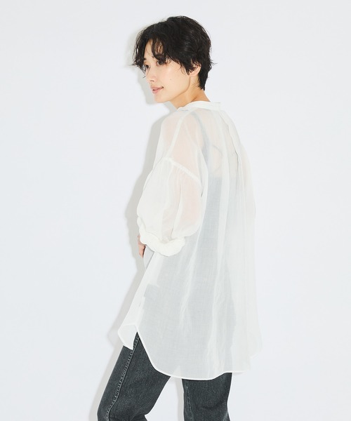 PUBLIC TOKYO（パブリックトウキョウ）の「ボリュームシアーブラウス/ウォッシャブルシャツ（シャツ/ブラウス・レディース・ブルー/ライム/ホワイト/ピンク/ブラウン/ベージュ/サックスブルー/ダークブラウン/モカ・FREE）」の17枚目の写真